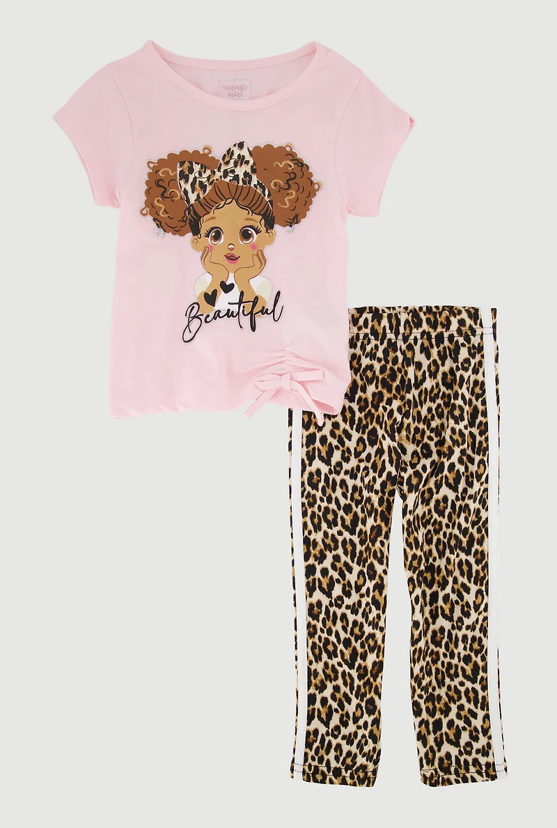 Toddler Girls Beautiful Glitter Graphic Tee and Leggings, Multi, Size 2T