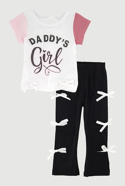 Toddler Girls Daddys Girl Graphic Tee with Bow Leggings, Multi, Size 2T