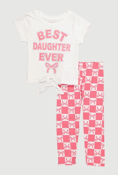 Toddler Girls Best Daughter Ever Tee and Checkered Leggings, Pink, Size 3T