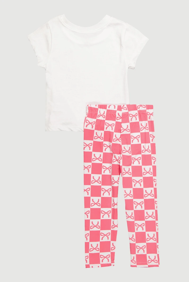 Toddler Girls Best Daughter Ever Tee and Checkered Leggings, Pink, Size 3T