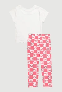 Toddler Girls Best Daughter Ever Tee and Checkered Leggings, Pink, Size 3T