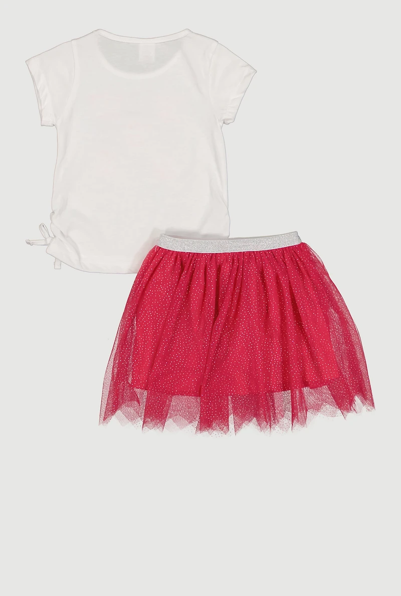 Toddler Girls Cherry Bow Glitter Graphic Tee and Tutu Skirt