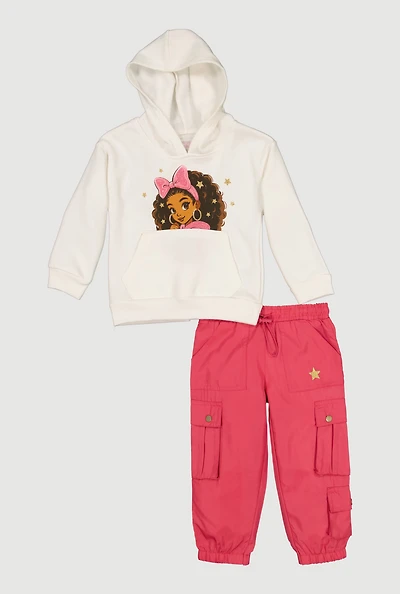 Toddler Girls Star Girl Graphic Hoodie and Cargo Joggers