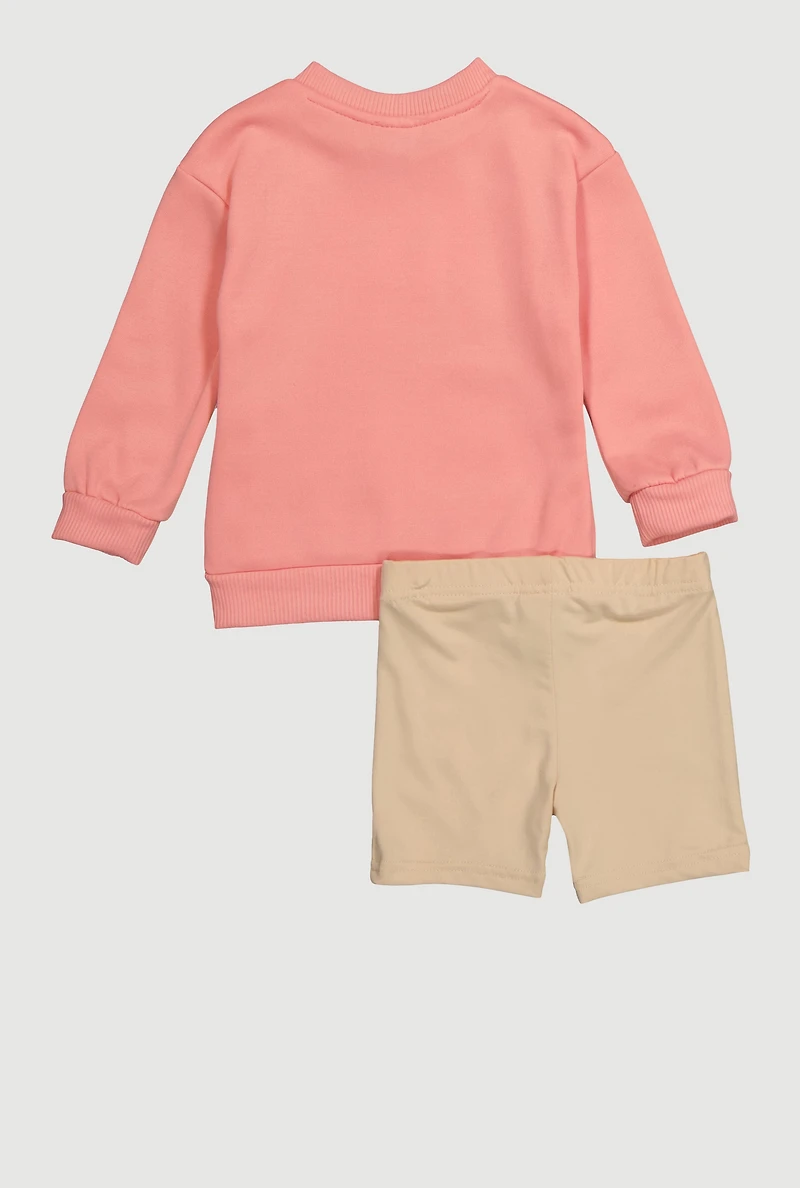 Toddler Girls Sassy Graphic Sweatshirt and Bike Shorts Set, Pink,