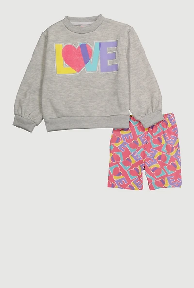 Toddler Girls Love Graphic Sweatshirt and Bike Shorts Set