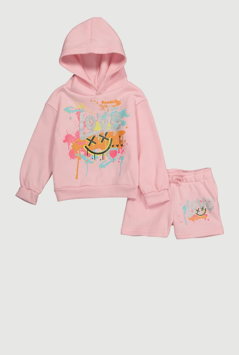Toddler Girls Love Graphic Hoodie and Sweatshorts Set, Pink, Size 4T