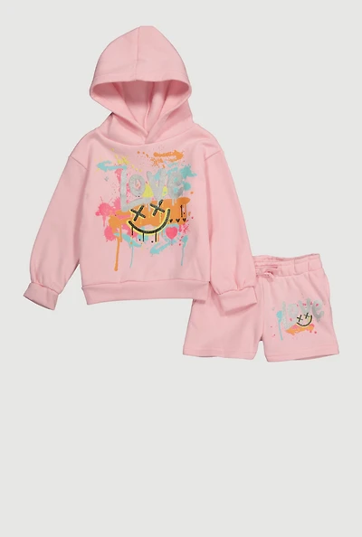 Toddler Girls Love Graphic Hoodie and Sweatshorts Set, Pink, Size 3T