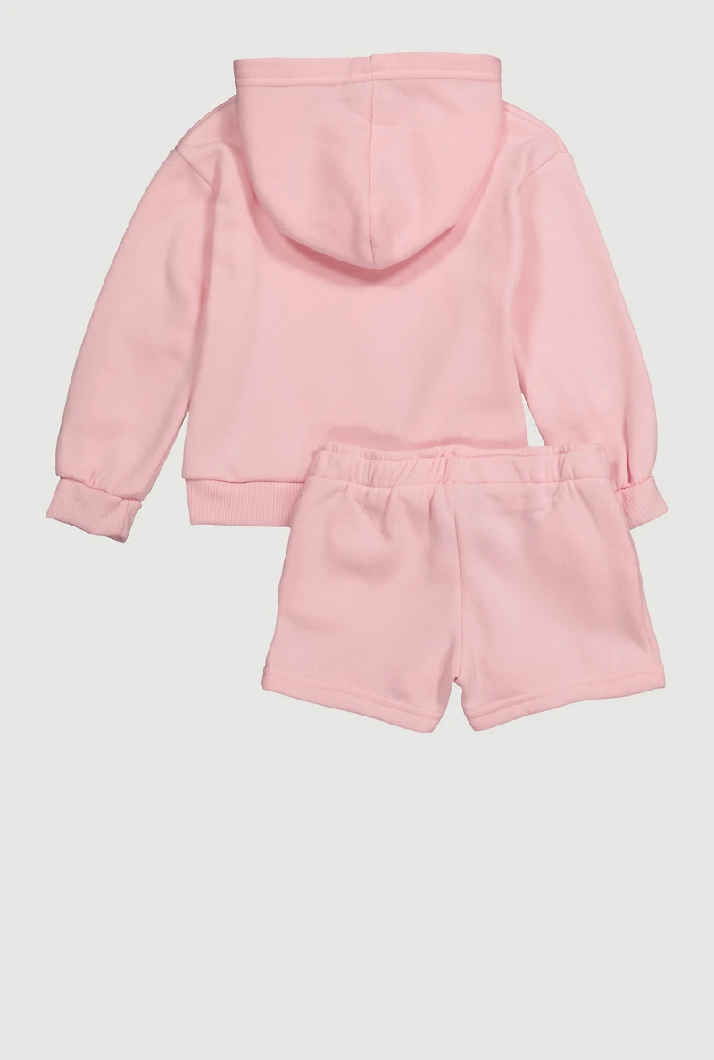 Toddler Girls Love Graphic Hoodie and Sweatshorts Set, Pink, Size 4T