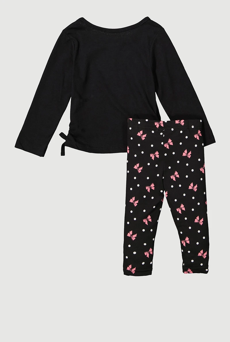 Toddler Girls Bow Graphic Long Sleeve Tee and Leggings, Black, Size 3T