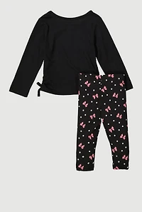 Toddler Girls Bow Graphic Long Sleeve Tee and Leggings, Black, Size 3T