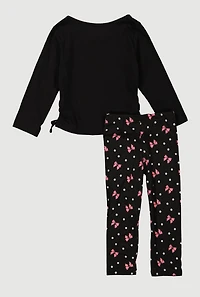 Toddler Girls Bow Graphic Long Sleeve Tee and Leggings, Black, Size 2T