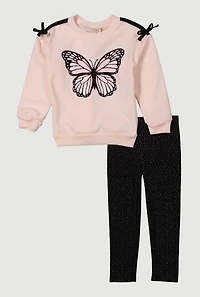 Toddler Girls Butterfly Graphic Sweatshirt and Leggings