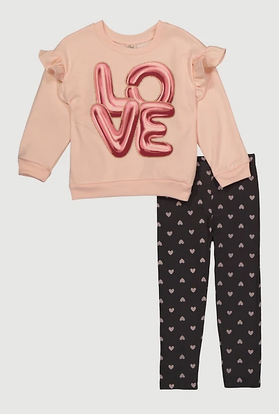 Toddler Girls Love Graphic Sweatshirt and Heart Leggings