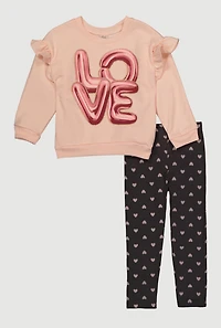 Toddler Girls Love Graphic Sweatshirt and Heart Leggings