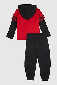 Toddler Boys Hustle Graphic Layered Look Top and Cargo Joggers, Red, Size 2T