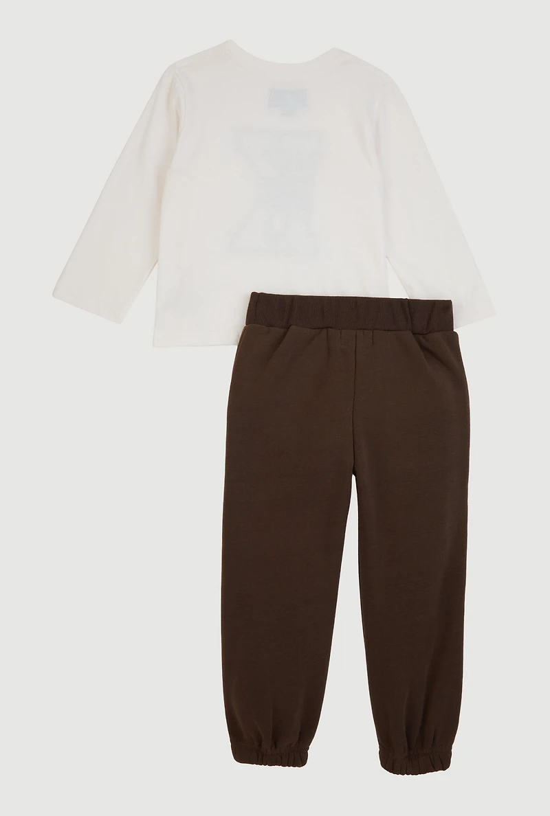 Toddler Boys King Floral Patch Graphic Tee and Sweatpants