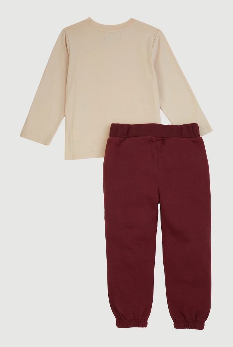 Toddler Boys Fresh Bear Graphic Tee and Sweatpants, Burgundy, Size 3T