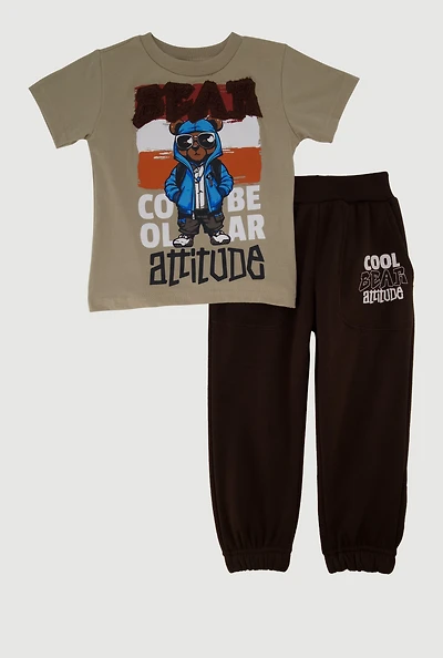 Toddler Boys Cool Bear Attitude T-Shirt and Sweatpants Set, Brown, Size 3T