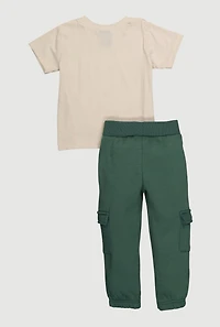 Toddler Boys Bear Graphic Patch T-Shirt and Sweatpants, Green, Size 2T