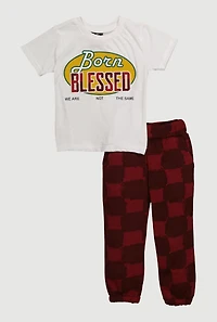 Toddler Boys Born Blessed Graphic Tee and Checkered Pants