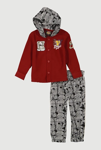 Toddler Boys Layered Look Ivy League Graphic Shirt and Sweatpants, Burgundy, Size 3T