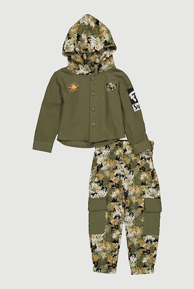 Toddler Boys Graphic Hooded Shirt and Cargo Sweatpants