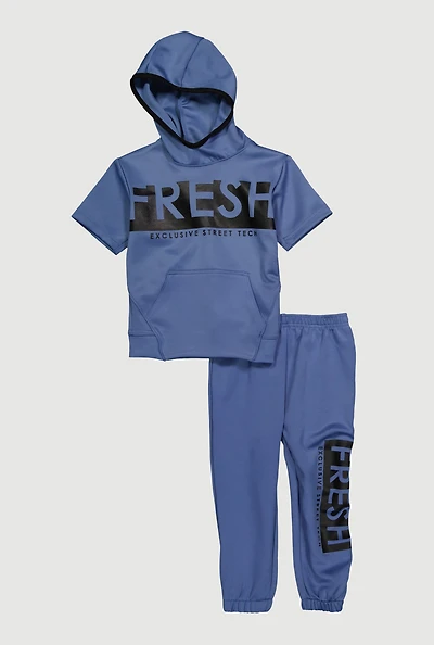 Toddler Boys Fresh Graphic Hooded Top and Joggers Set, Blue, Size 4T