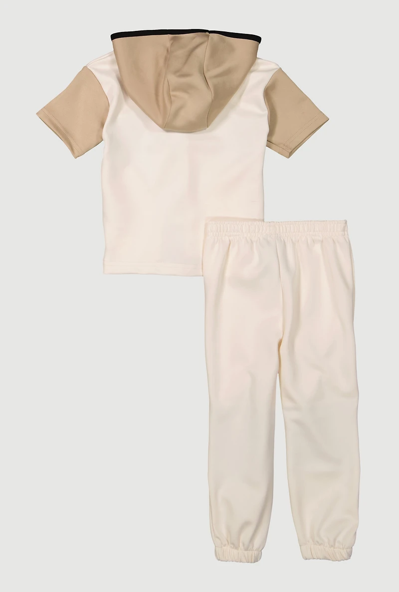 Toddler Boys Exclusive Graphic Hooded Top and Joggers Set, Beige, Size 2T