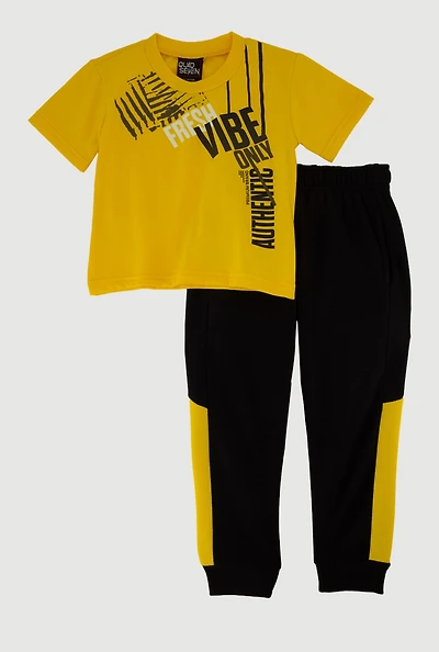 Toddler Boys Fresh Vibe Only Authentic T-Shirt and Joggers, Yellow, Size 4T