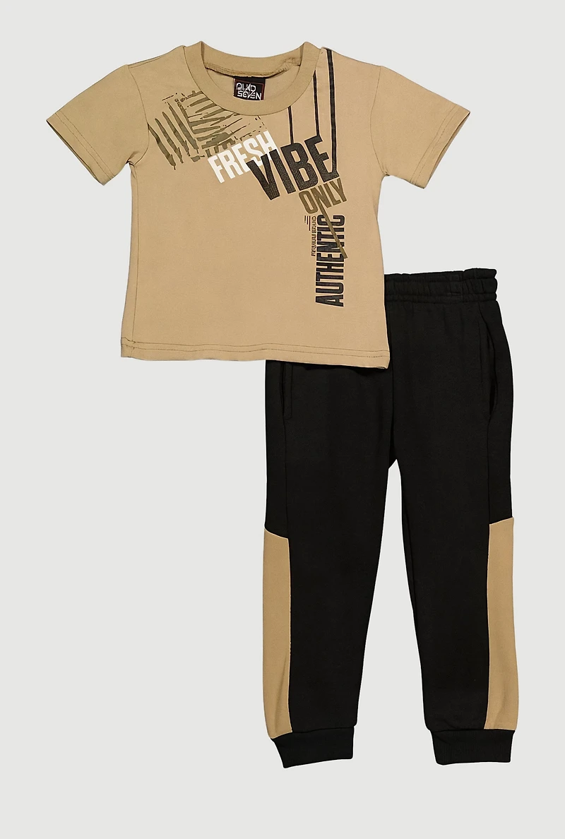 Toddler Boys Fresh Vibe Only Authentic T-Shirt and Joggers, Beige, Size 2T