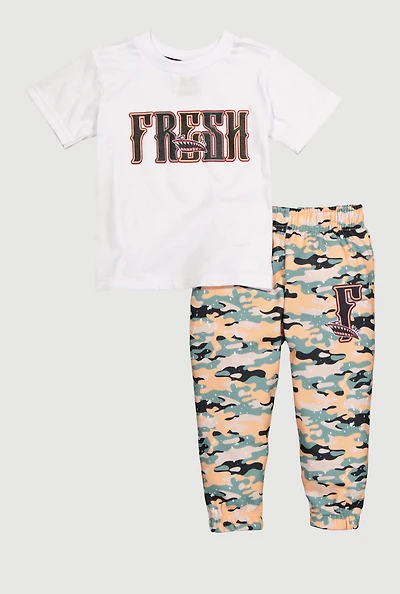 Toddler Boys Fresh Graphic Tee and Camo Sweatpants