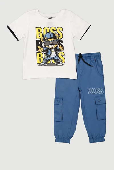 Toddler Boys Boss Bear Graphic Tee and Joggers, Multi, Size 2T