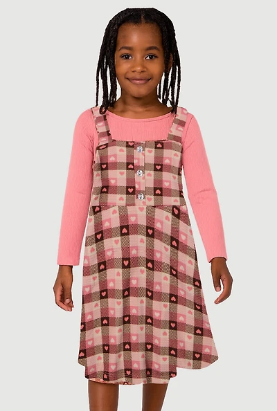 Toddler Girls Gingham Hearts Dress with Top