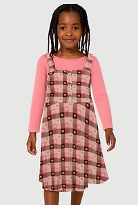 Toddler Girls Gingham Hearts Dress with Top