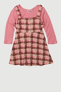 Toddler Girls Gingham Hearts Dress with Top