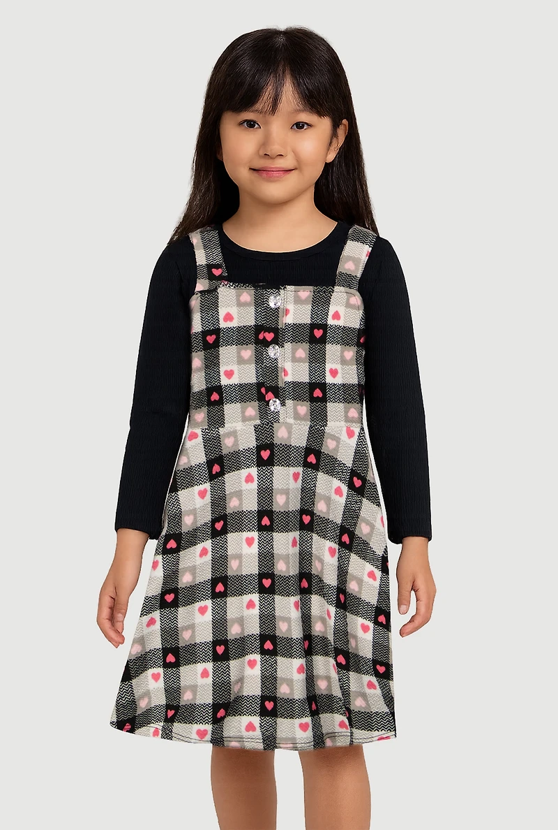 Toddler Girls Gingham Dress with Top, Black, Size 4T