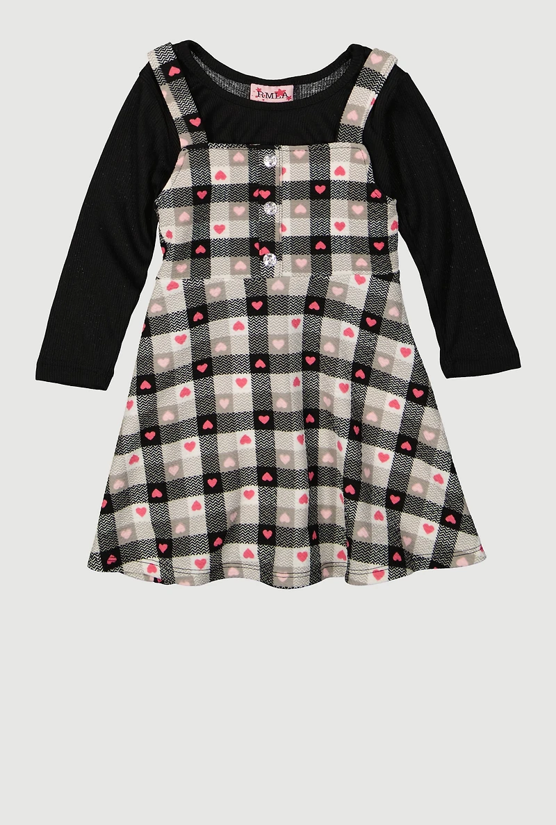 Toddler Girls Gingham Dress with Top, Black, Size 3T