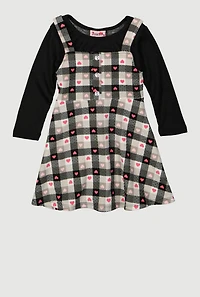 Toddler Girls Gingham Dress with Top, Black, Size 4T