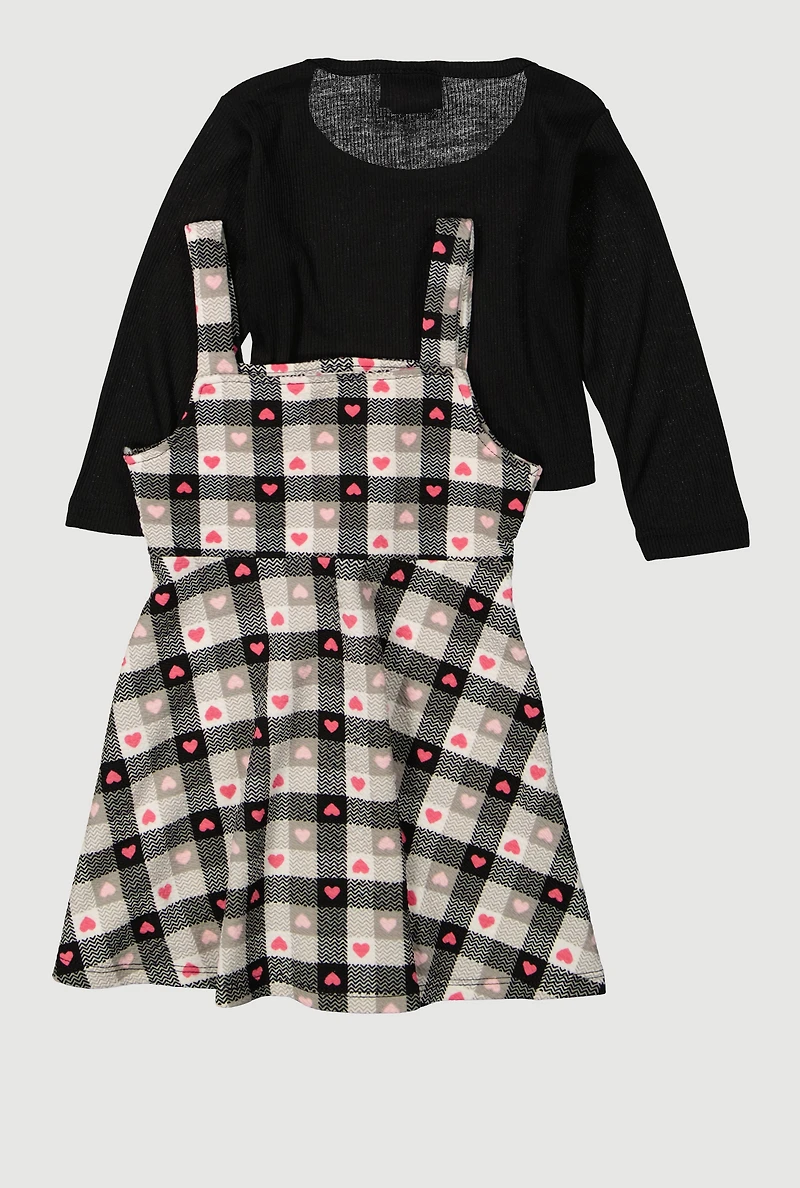 Toddler Girls Gingham Dress with Top, Black, Size 4T