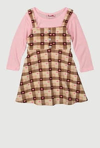 Toddler Girls Gingham Dress with Long Sleeve Top, Brown,