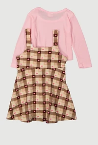Toddler Girls Gingham Dress with Long Sleeve Top, Brown,