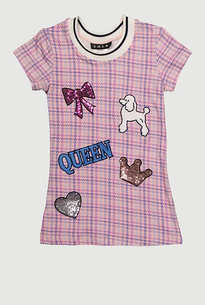Toddler Girls Chenille Queen Graphic Sequin T-Shirt Dress, Pink, Size 4T