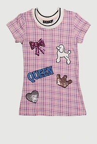 Toddler Girls Chenille Queen Graphic Sequin T-Shirt Dress, Pink, Size 4T