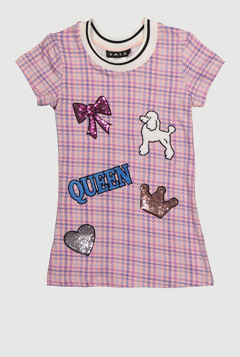 Toddler Girls Chenille Queen Graphic Sequin T-Shirt Dress, Pink, Size 3T