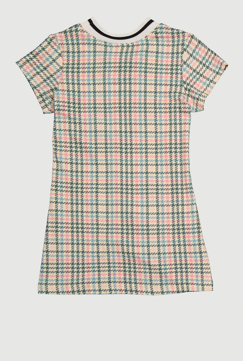 Toddler Girls Sequin Chenille Patch Houndstooth Graphic Dress, Multi, Size 2T