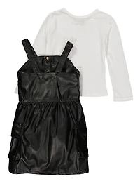 Toddler Girls Faux Leather Cargo Dress with Long Sleeve Top, Black, Size 4T