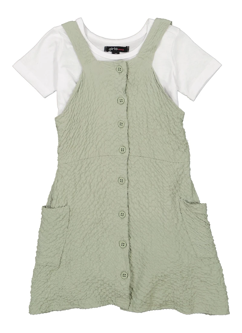 Toddler Girls Textured Knit Button Down Romper with Tee, Green, Size 4T
