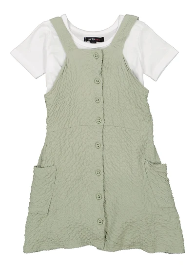 Toddler Girls Textured Knit Button Down Romper with Tee, Green, Size 4T