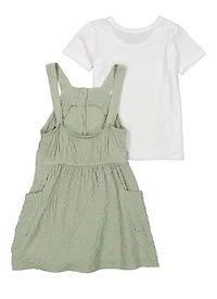 Toddler Girls Textured Knit Button Down Romper with Tee, Green, Size 2T