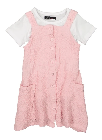 Toddler Girls Textured Knit Button Down Romper with Tee, Pink, Size 3T